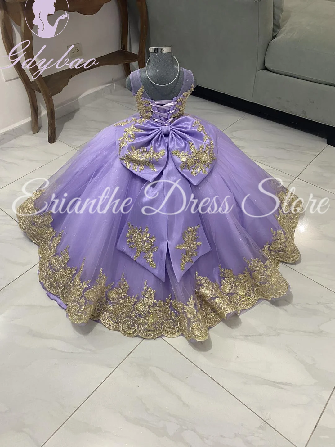 

Custom Lilac Flower Girl Dress For Wedding Tulle Applique Beading Puffy Princess Kids Birthday Party First Communion Ball Gowns