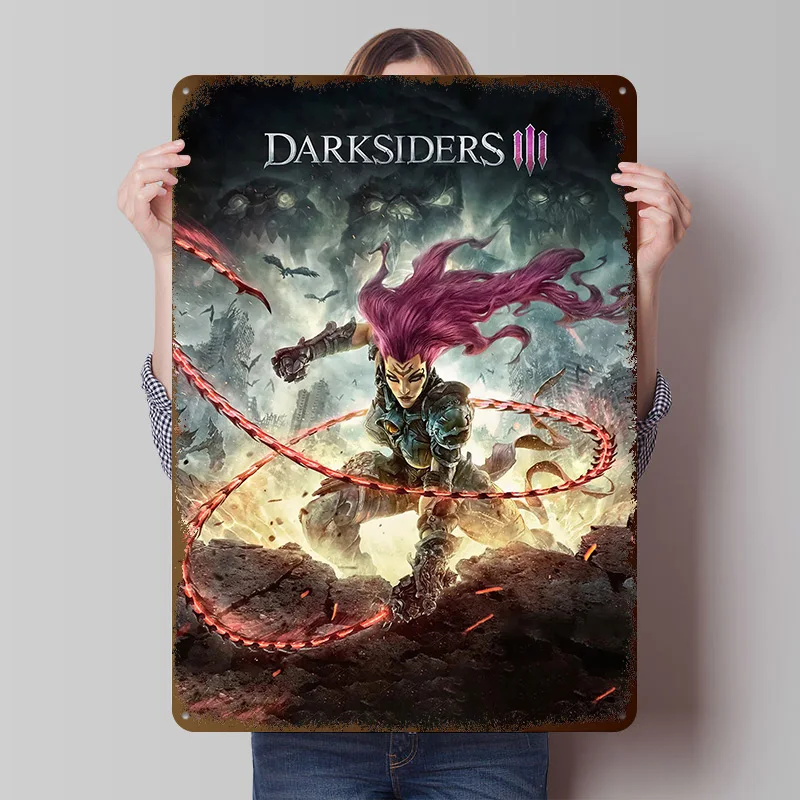 Darksiders III Game Cover Art Tinplate Poster Custom Wall Art Vintage Metal Signs Retro Tin Plaque for Aesthetic Decoration Room