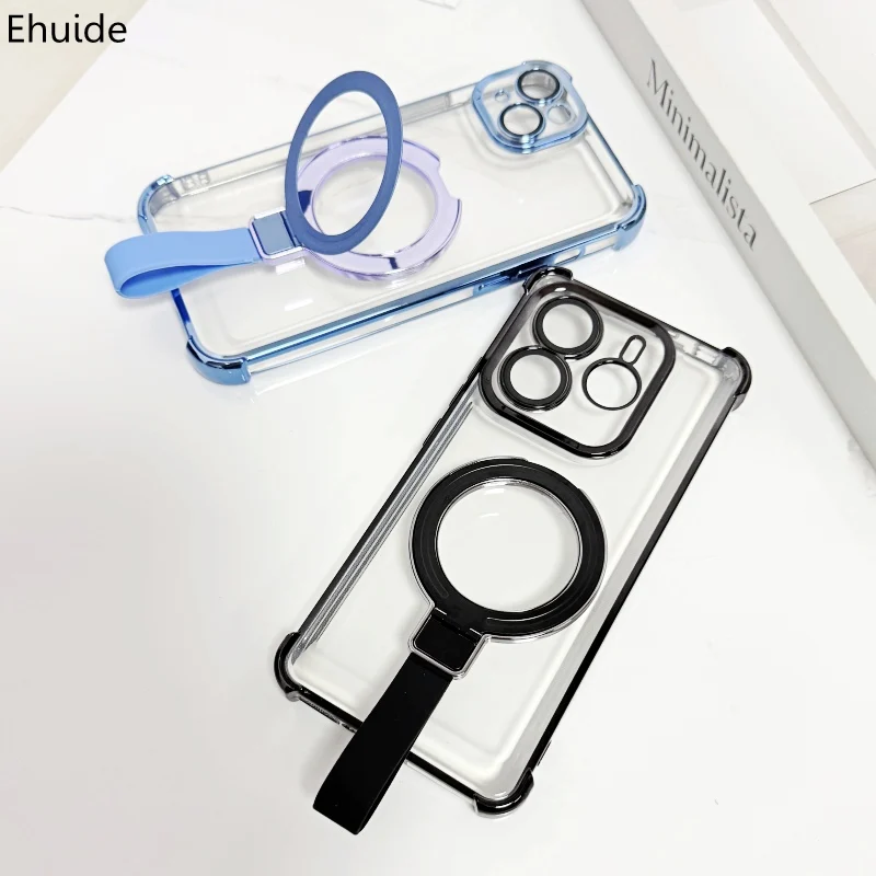 S25 FE Magnetring-Ständerhülle für Samsung Galaxy S26 Ultra S21 S22 S23 S24 Plus Stoßfeste Halterung Galvanisierte Weiche Transparente Abdeckung
