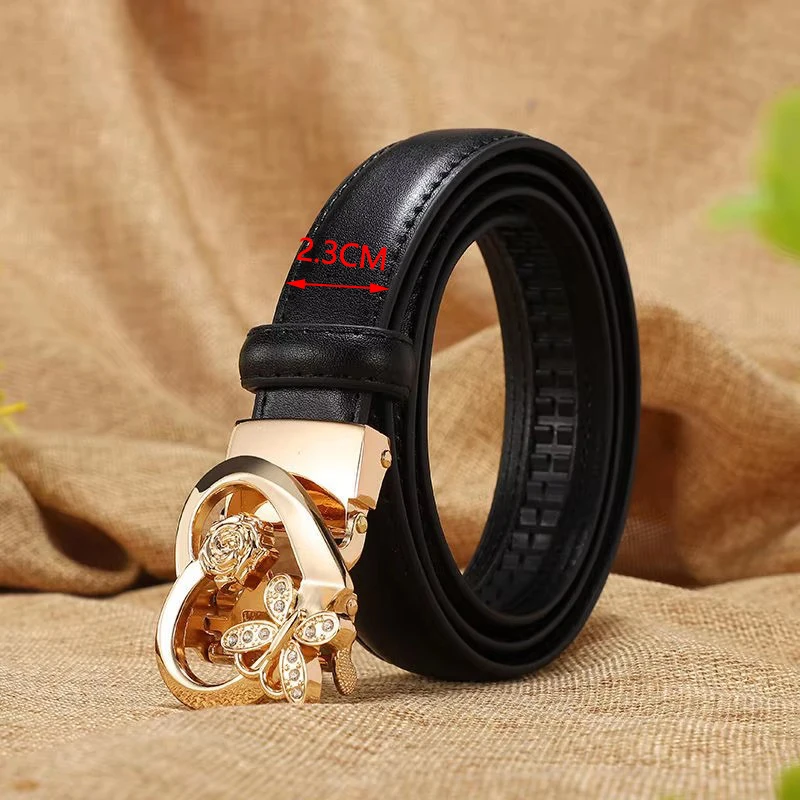 Cinturón de cuero de vaca con hebilla automática para mujer, Color caramelo, cinturones de diseñador de marca famosa de lujo, vestido de alta