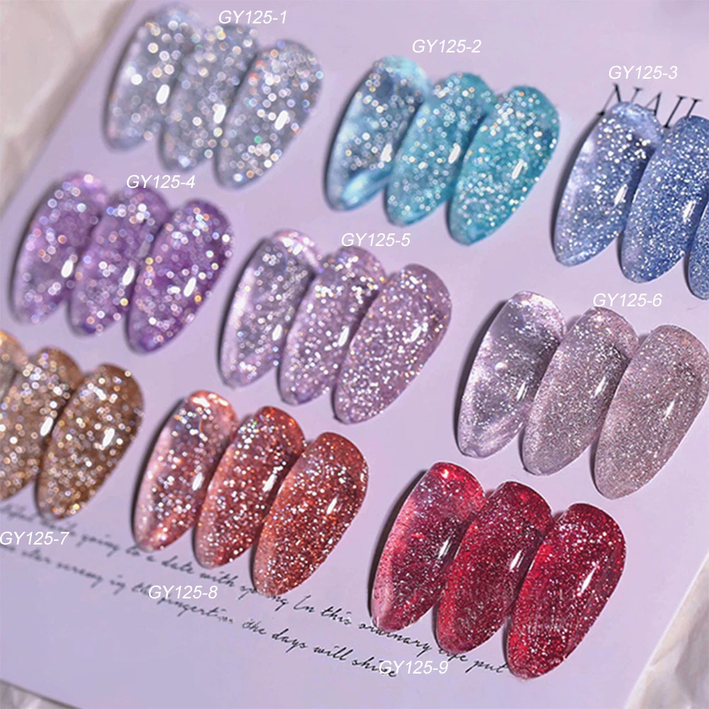 2024# Summer Water-Light Sparkling Nail Glitter Gel 9&Colors Ice-Transparent Reflective Nail Gel Polish Laser Reflective UV Gel