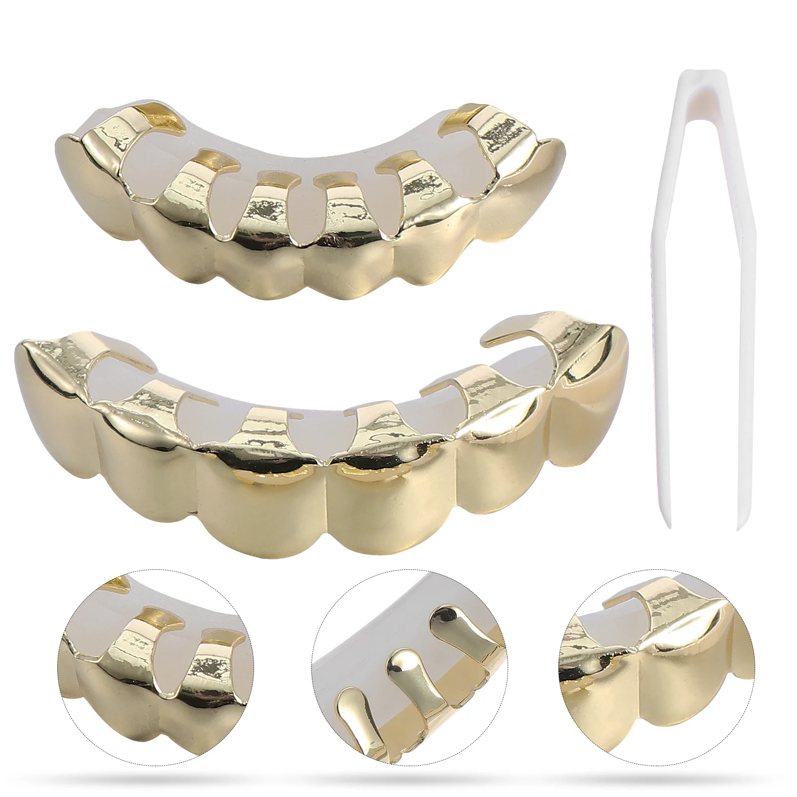 Gold Braces Grill Set Teeth Style Toy Safe Fake Decor Copper Mouth Grills