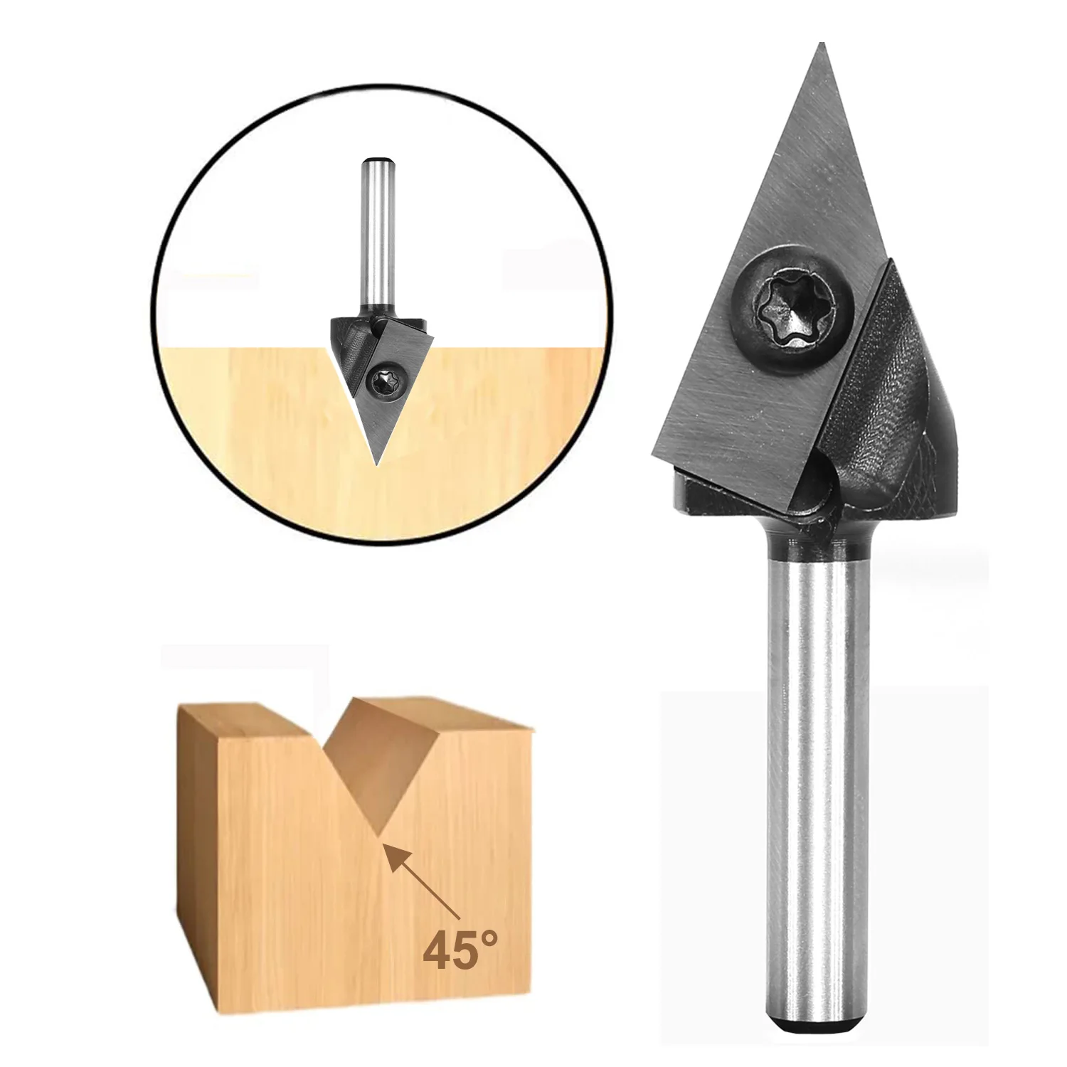 CNC Insert V-Groove Slotting Router Bit 45 Degree V Bit 1/4\