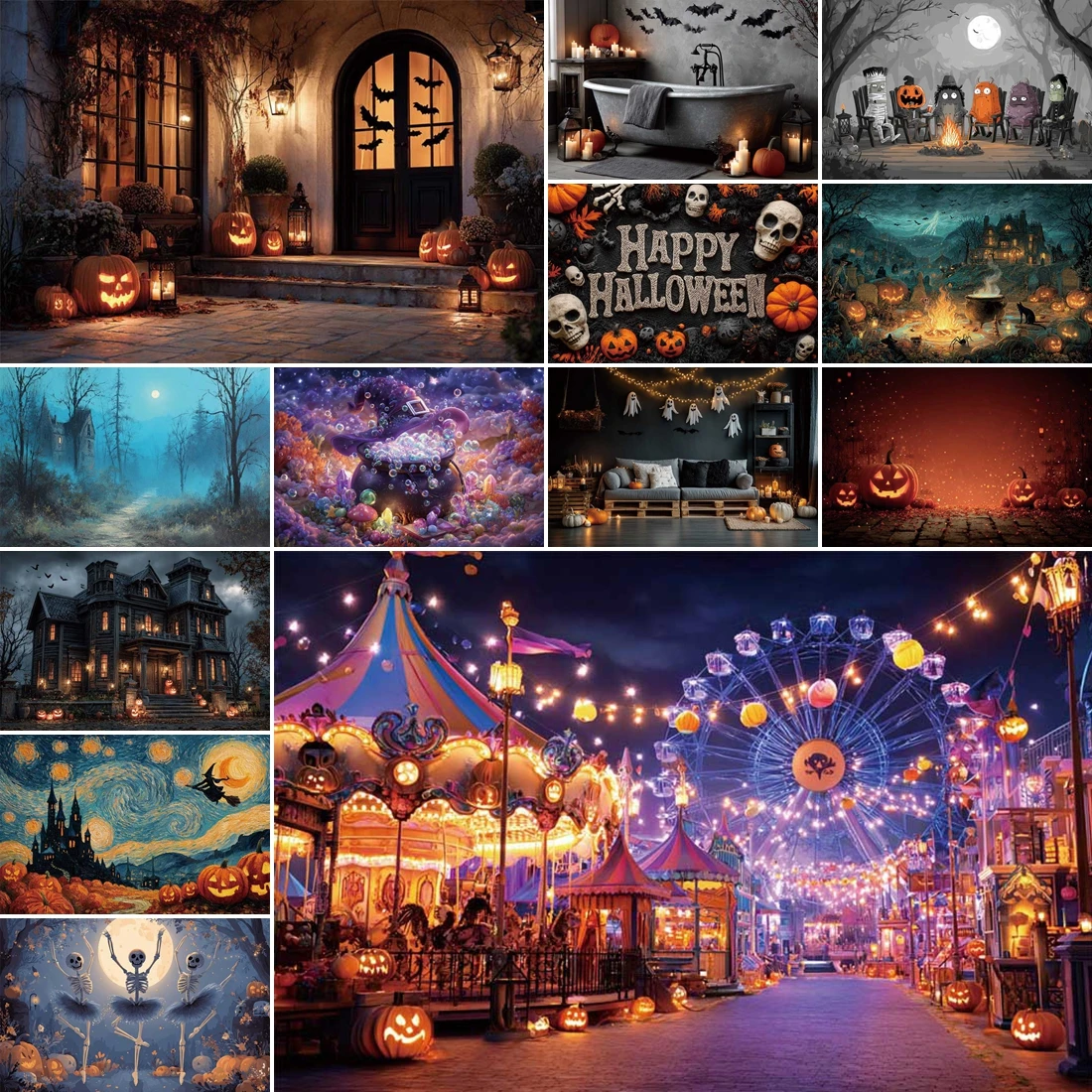 MOON.QG 2025 decoración de Halloween telón de fondo murciélagos cementerio noche circo fondos cartel foto zona accesorios de fotografía