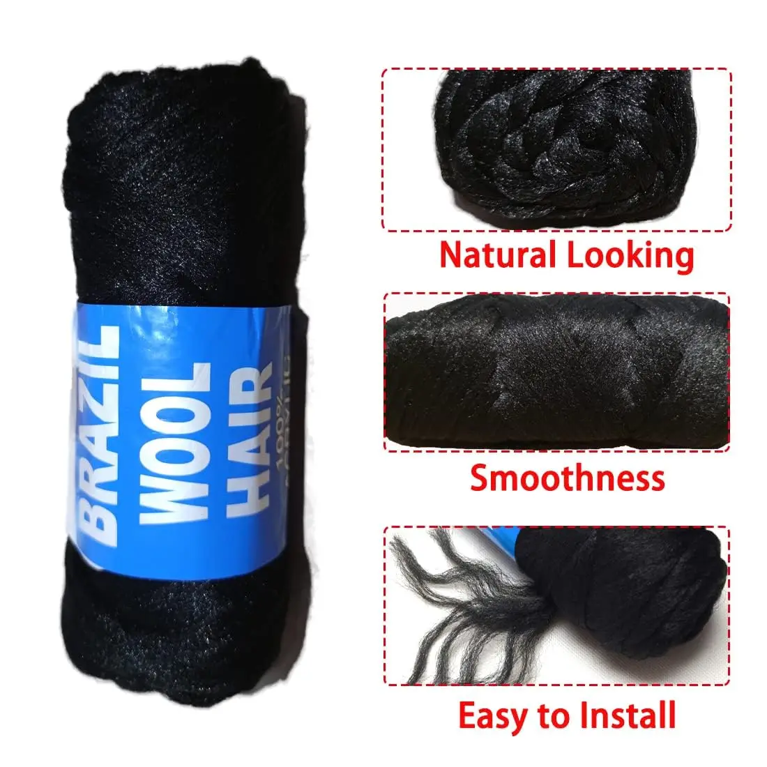 2/3/5/12pc Brazilian Wool Hair Synthetic Crochet Hair Extensions for Women African Hair Yarn for Natural Black, Jumbo Braids ﻿ image 6