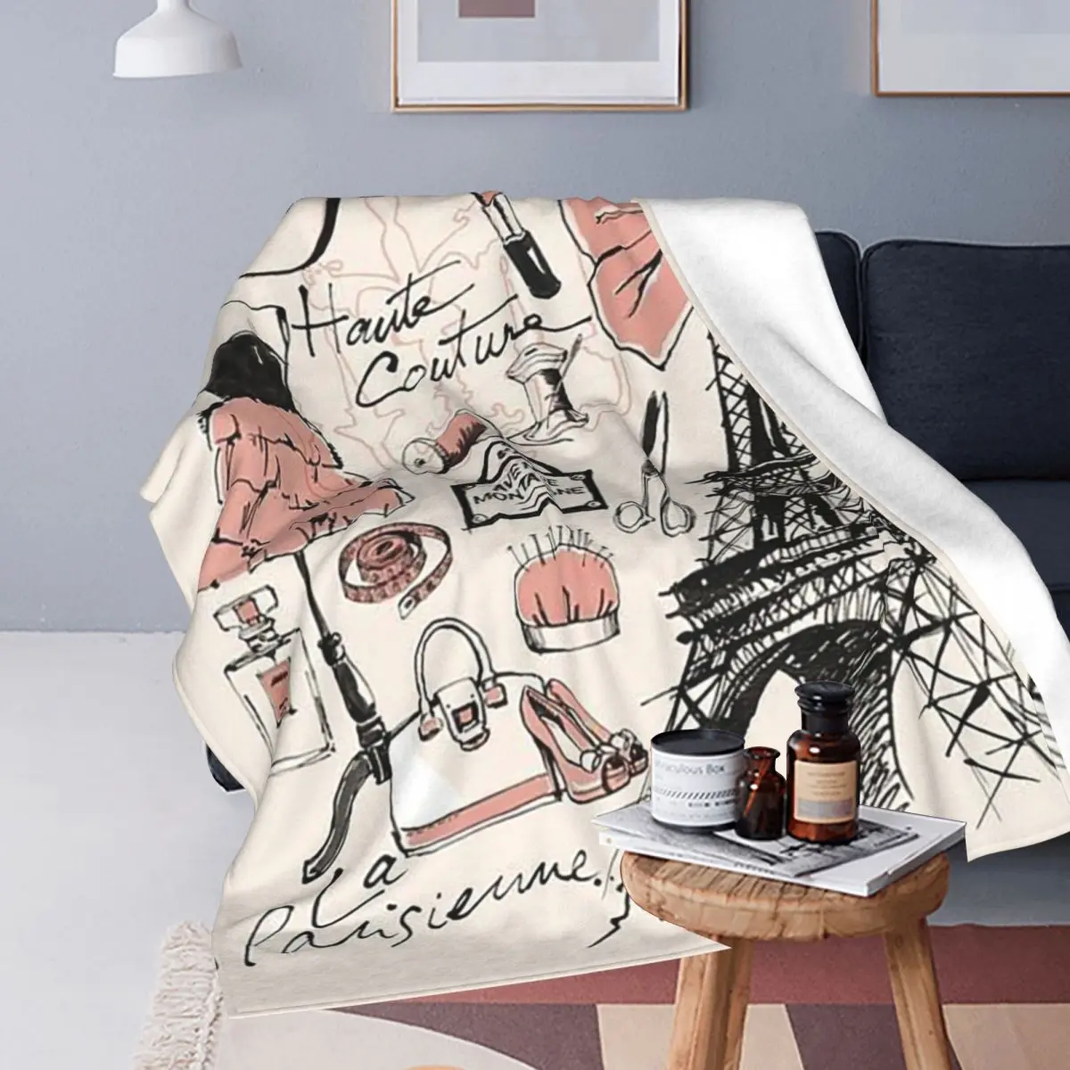 French Paris France Eiffel Tower Blanket Soft Warm Flannel Throw Blanket Cover for Bed Travel Home Sofa