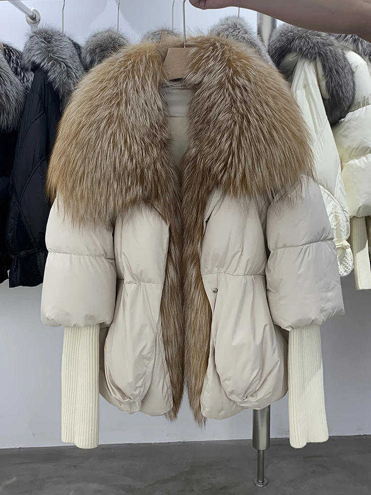 2023 Winter Women Puffer Coat Large Real Fox Fur Collar Thick Luxury Parkas Outerwear Female 90% White Duck Down Jacket