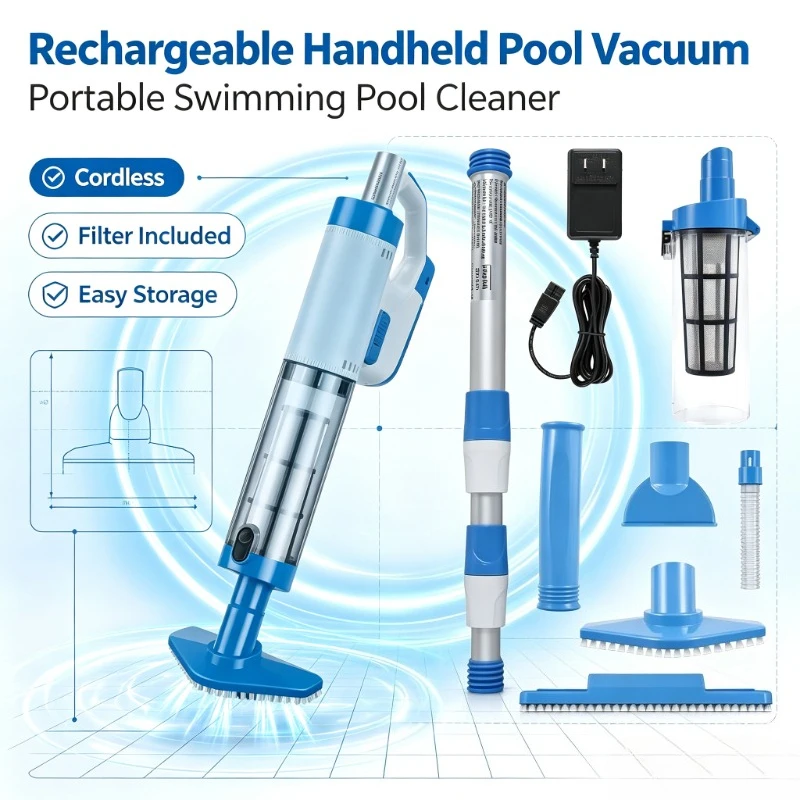 Home Spa Debris Remover, New Handheld Rechargeable Vacuum, Cordless Cleaner for Swimming Pool and Hot Tub Maintenance