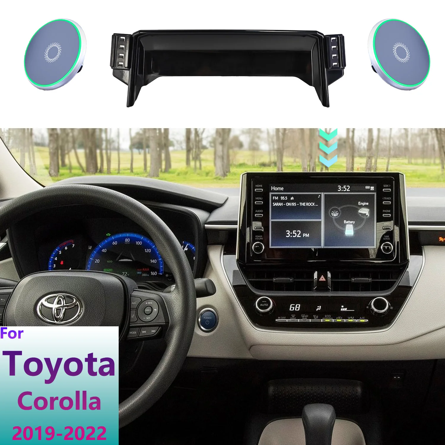 Do Toyota Corolla 2019 2020 2021 2022 Uchwyt na telefon Samochodowy podwójny wspornik Podstawa Magnetyczny MagSafe Bezprzewodowe ładowanie Samochodowy uchwyt na telefon