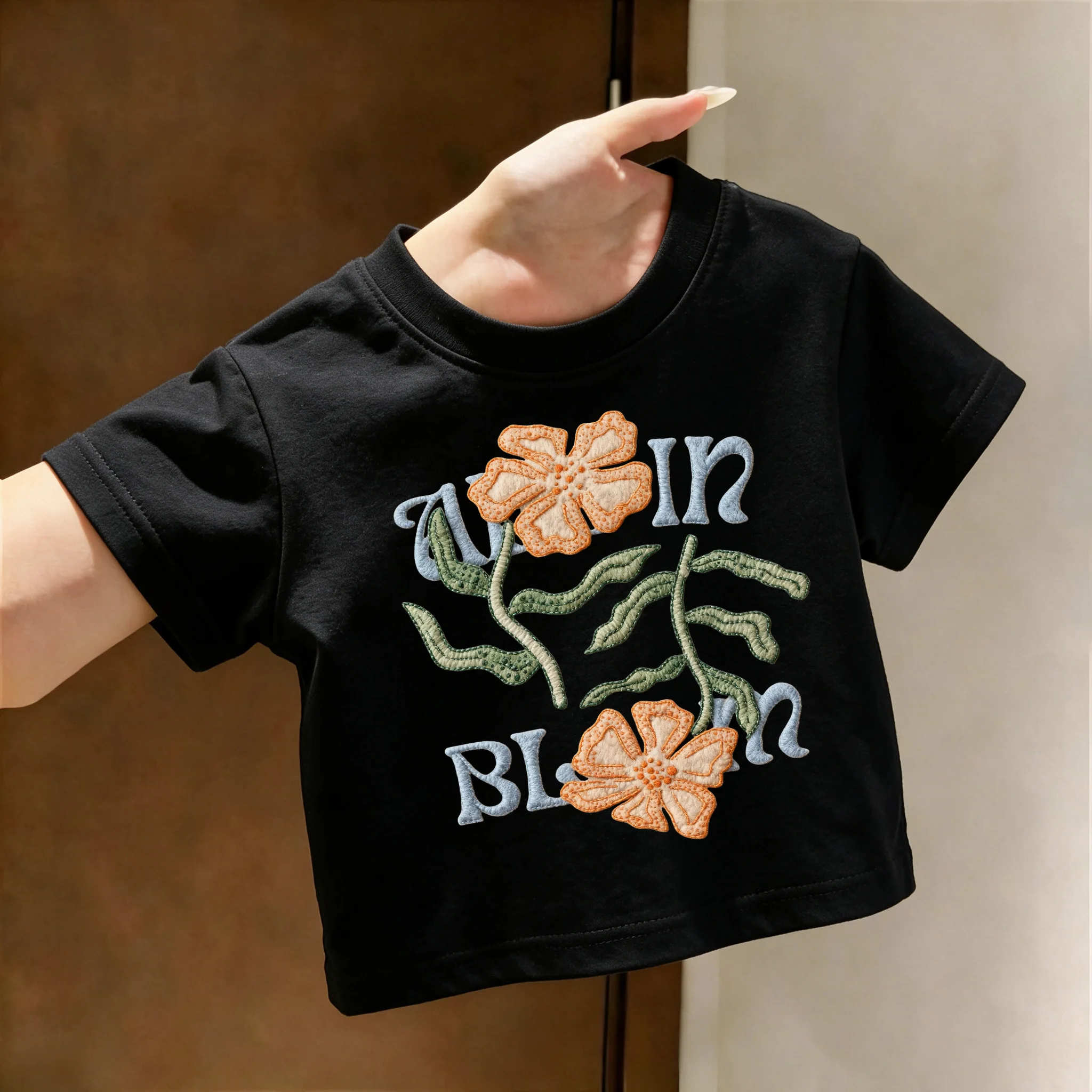 Toddler Girls Short Sleeve T Shirt Vintage Flower Letter Pattern Crew Neck Cotton Tee Summer Kids Casual Daily Wear Tops