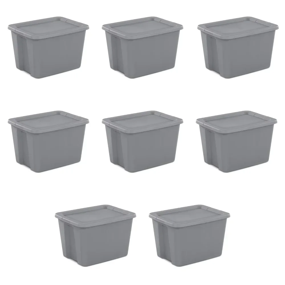 18 Gallon Tote Box Plastic, Gray, Set of 8 storage box  cute shelves  plastic box