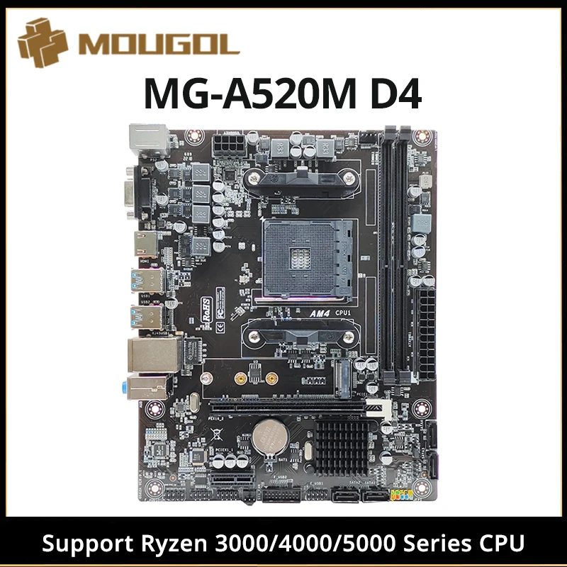 MOUGOL AMD A520M Gaming Motherboard Support  Ryzen CPU(3600/4650G/5600/5600G) M.2 NVME USB3.1 Dual Channel DDR4 Memory