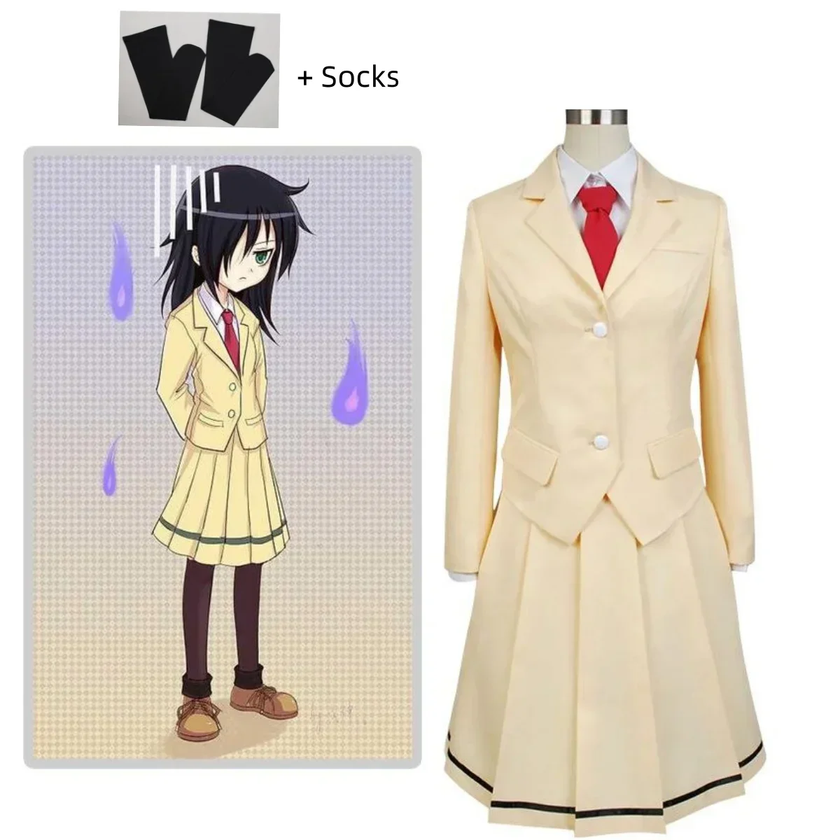 Kuroki Tomoko Cosplay Costume Anime WataMote Tomoko Kuroki Girls Lovely Yellow Jk Skirt Uniform Outfits Carnival Party Suits