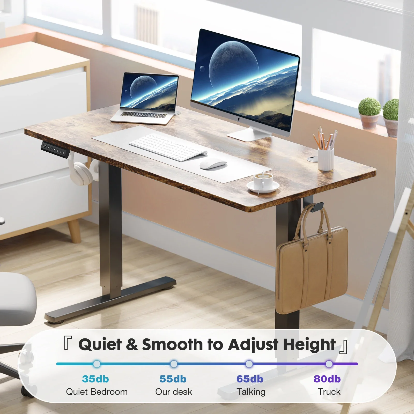 JHK Electric Desk Height Adjustable 63x24 Inch Stand Up Sit Stand Computer Workstation Ergonomic Work Table For Home Office