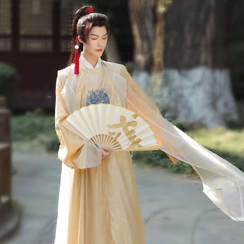 

Asian Chinese Style Traditional Clothing Ming Dynasty Hanfu Men Robe Round Neck Robe Tang Dynasty Ancient Costume Male Fairy