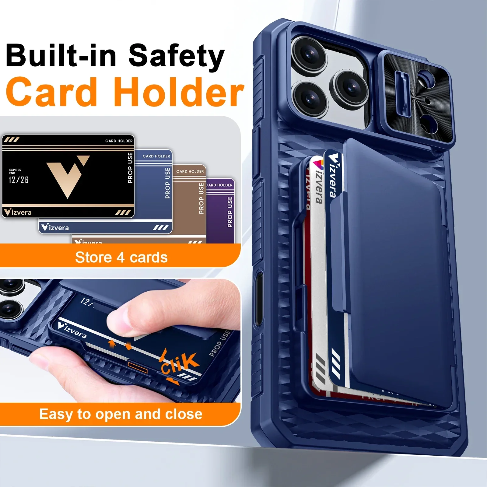 هدايا الهالوين مع حامل بطاقات وغطاء كاميرا منزلق وحامل لهاتف iPhone 17 Pro Max، حافظة محفظة PC+TPU مضادة للسقوط - أزرق #4