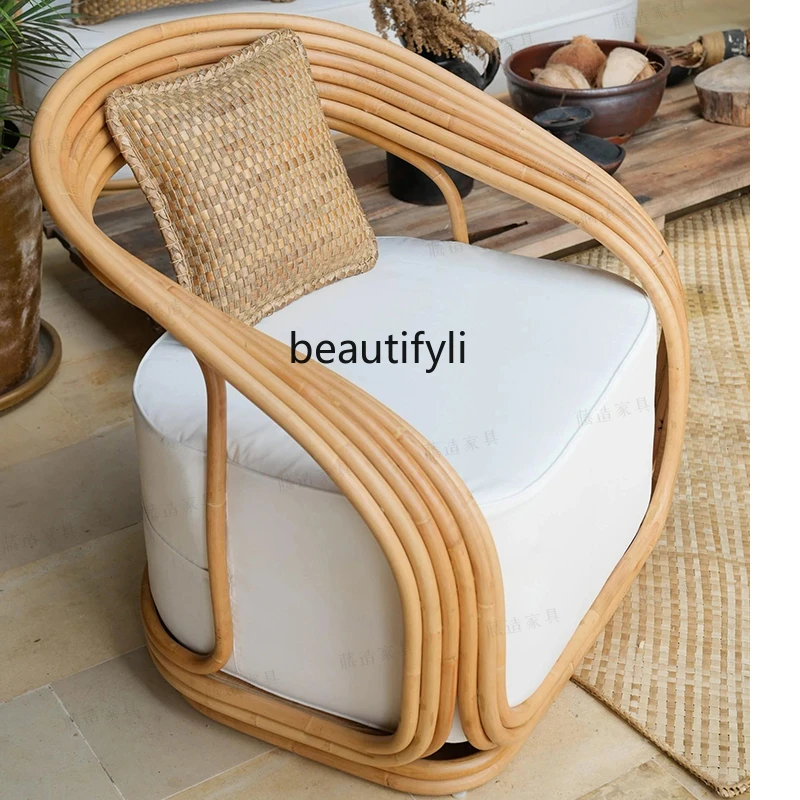 Rattan Fabric Sofa Leisure Living Room Rattan Balcony Sunshine Room Rest Area