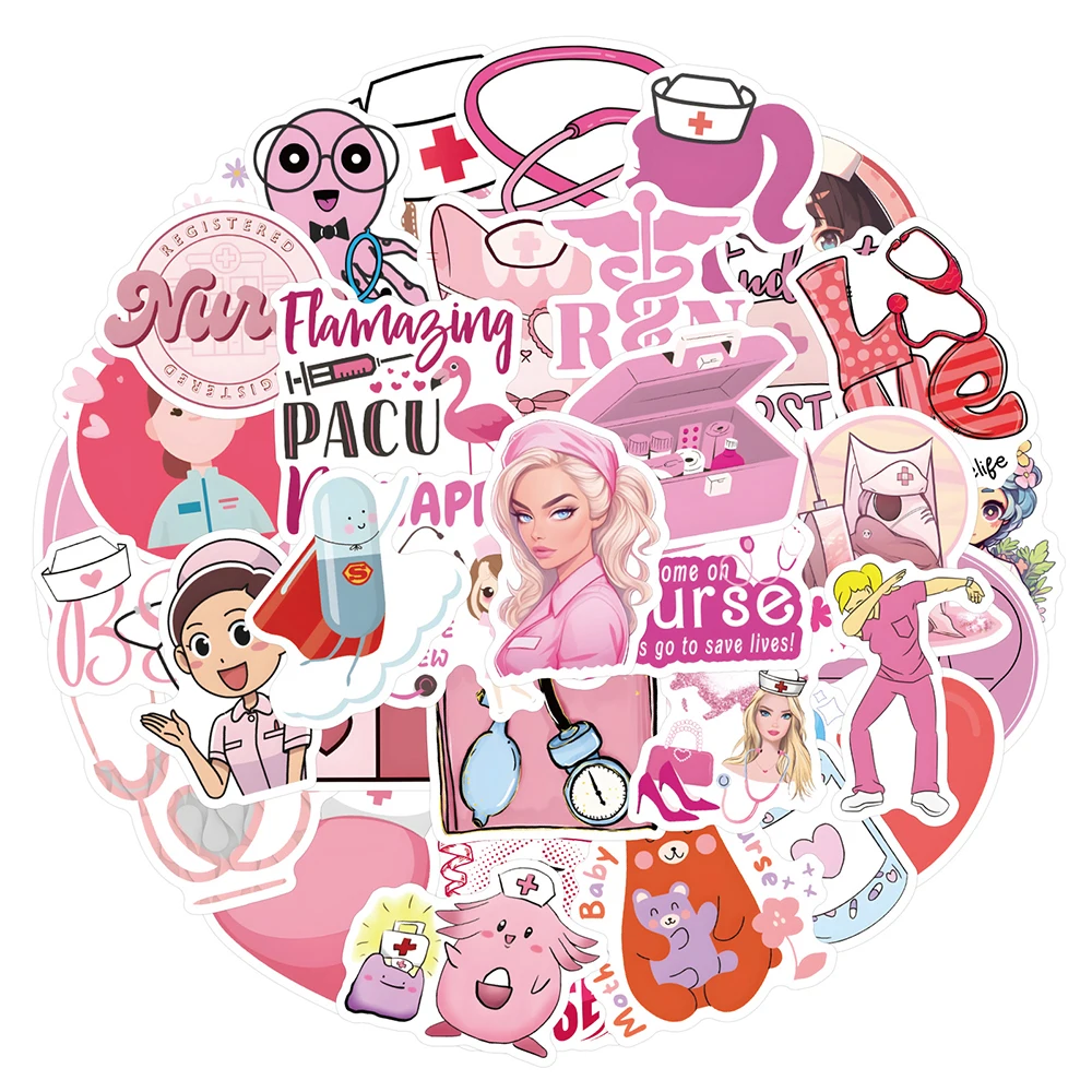10/30/50/110 Stück Kawaii Rosa Krankenschwester Cartoon Aufkleber Niedliche Graffiti Aufkleber für Mädchen Spielzeug Telefon Wasserflasche Ästhetische Aufkleber Dekor