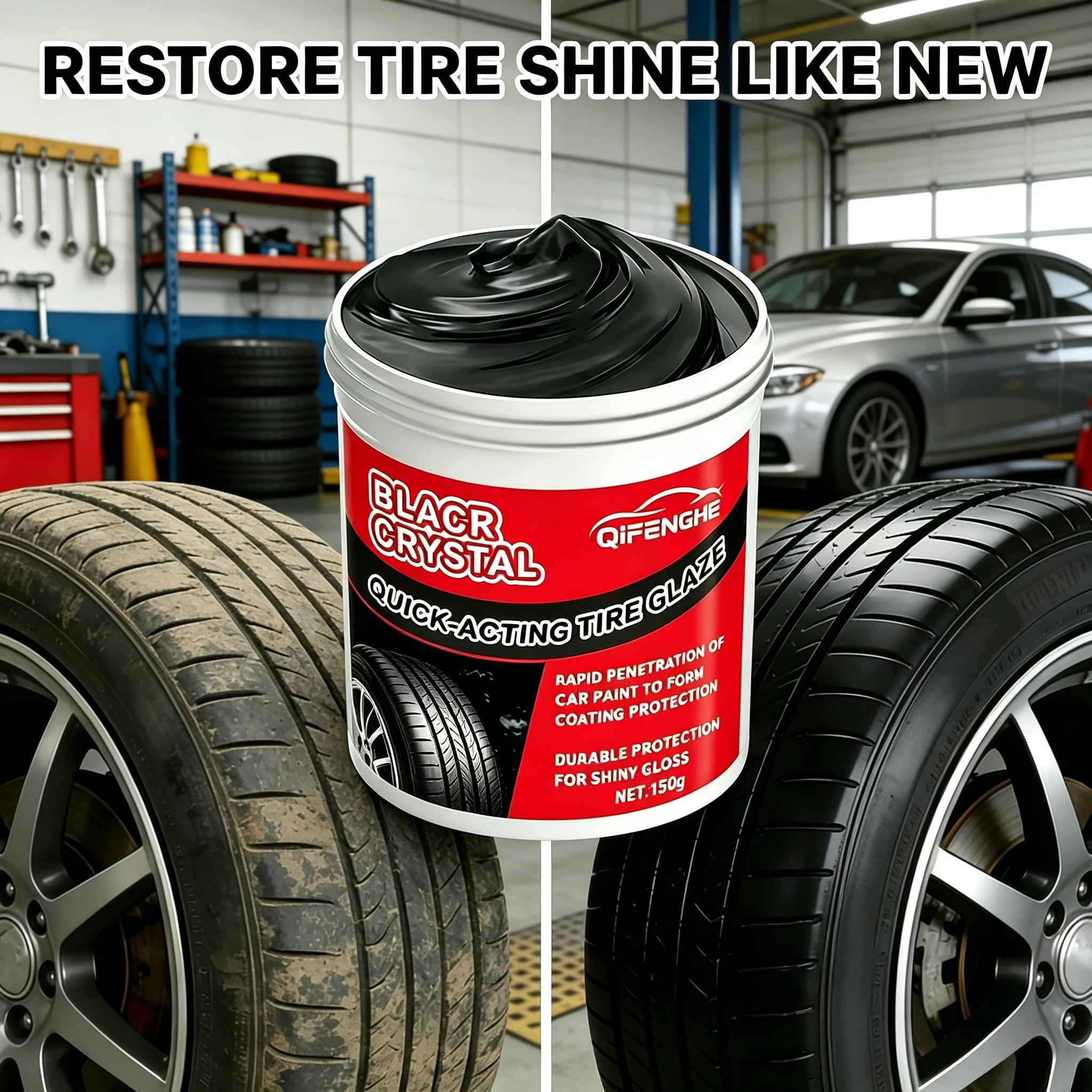 Black Crystal Tire Polish, Durable Gloss & Protection for Like-New Tire Appearance
