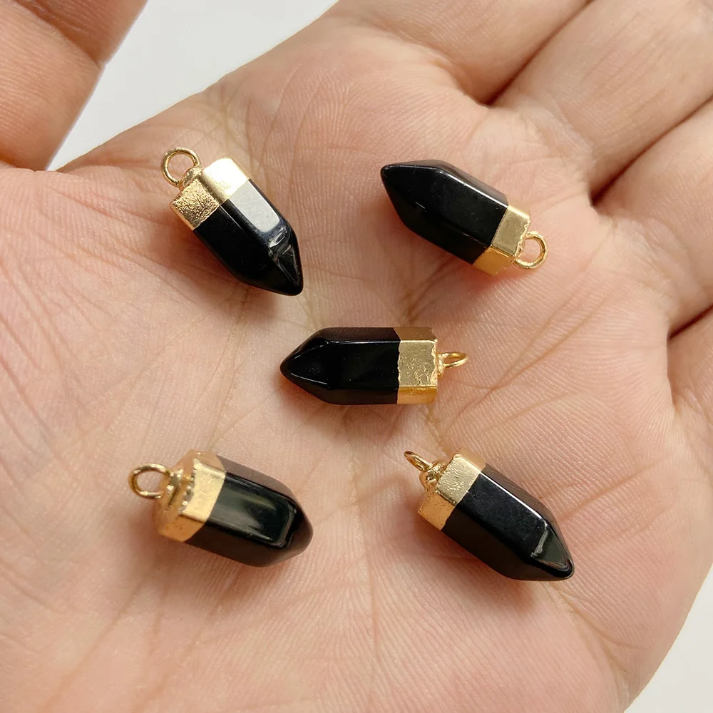 Wholesale Hexagonal Prism Bullet Stone Pendants Natural Stone Quartzs Agates Point Healing Charm For DIY Jewelry Making Necklace