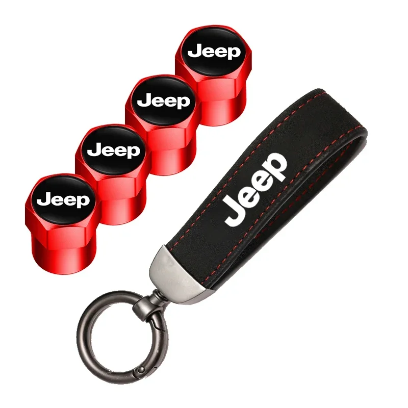 

Suede Leather Keychain Tire Valve Stem Dustproof Caps Set for Jeep Compass Renegade Avenger Patriot Cherokee Liberty