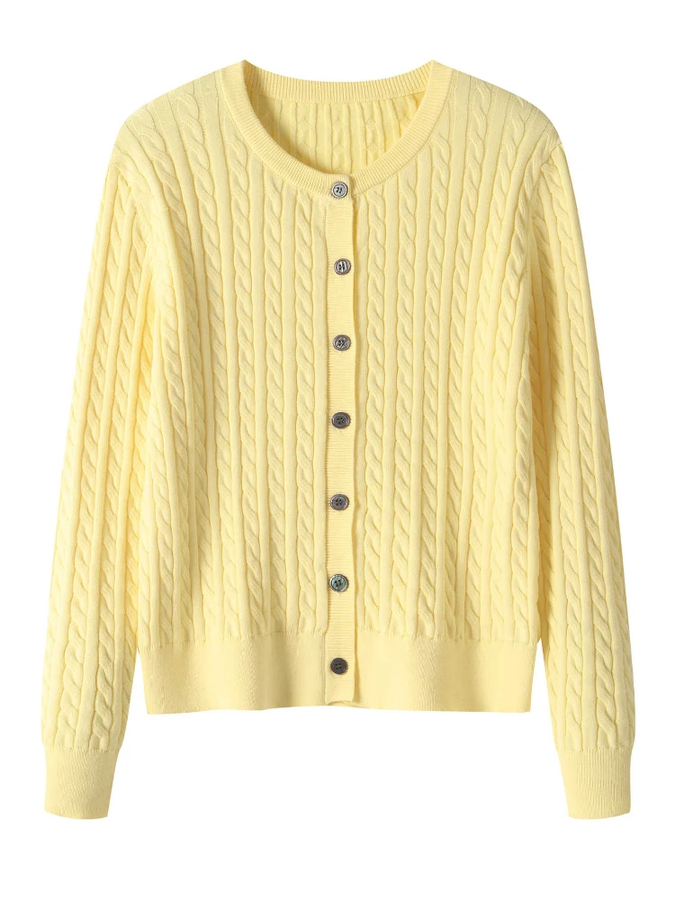 AOSSVIAO 2026 Autumn Winter O-Neck Long Sleeve Knit Cardigan Women Loose Figure Flattering Cable Knit Sweater