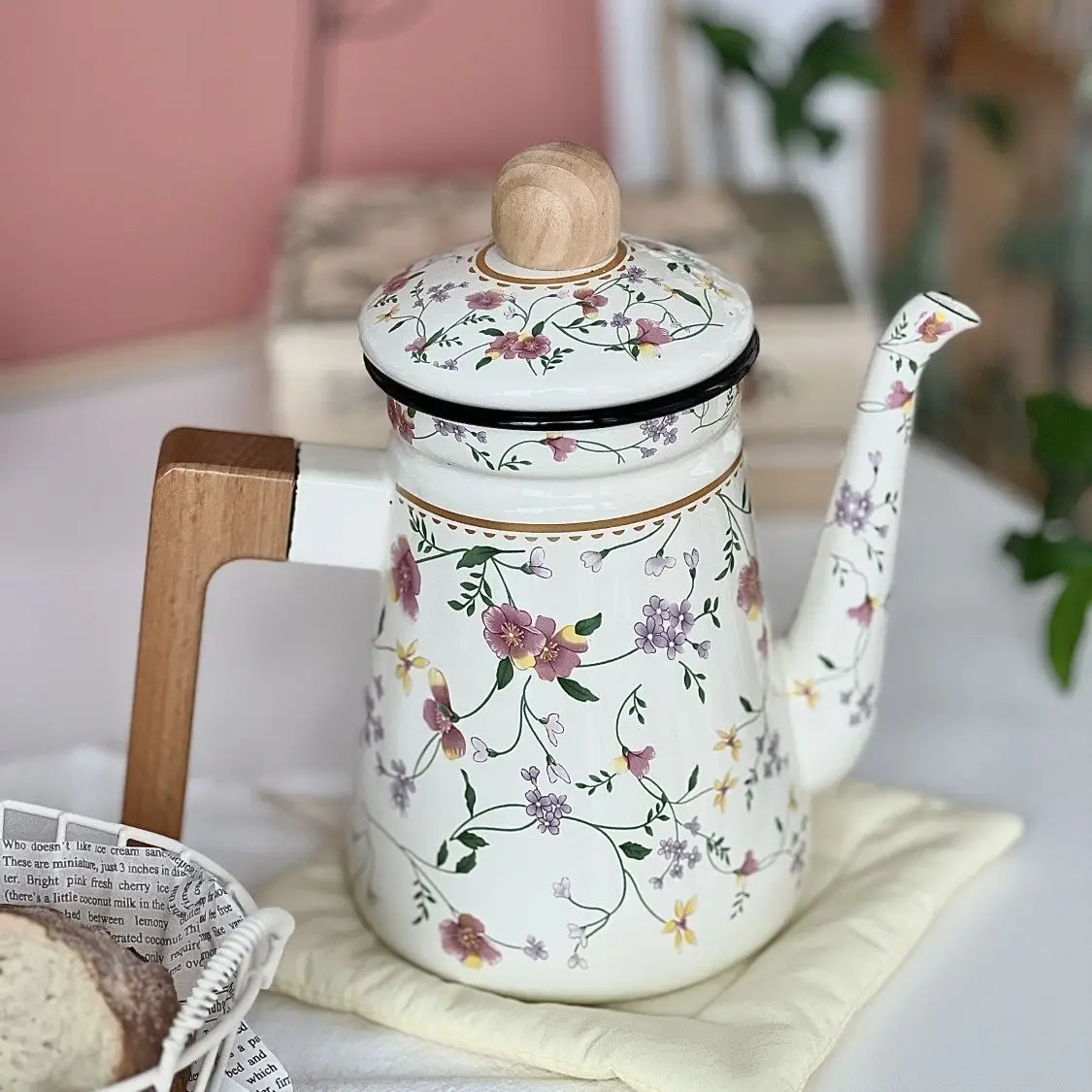 1.2L Thickened Enamel Flower Whisper Enamel Teapot Kitchen Kettle Household Coffee Pot Can Be Open Flame Induction Heating