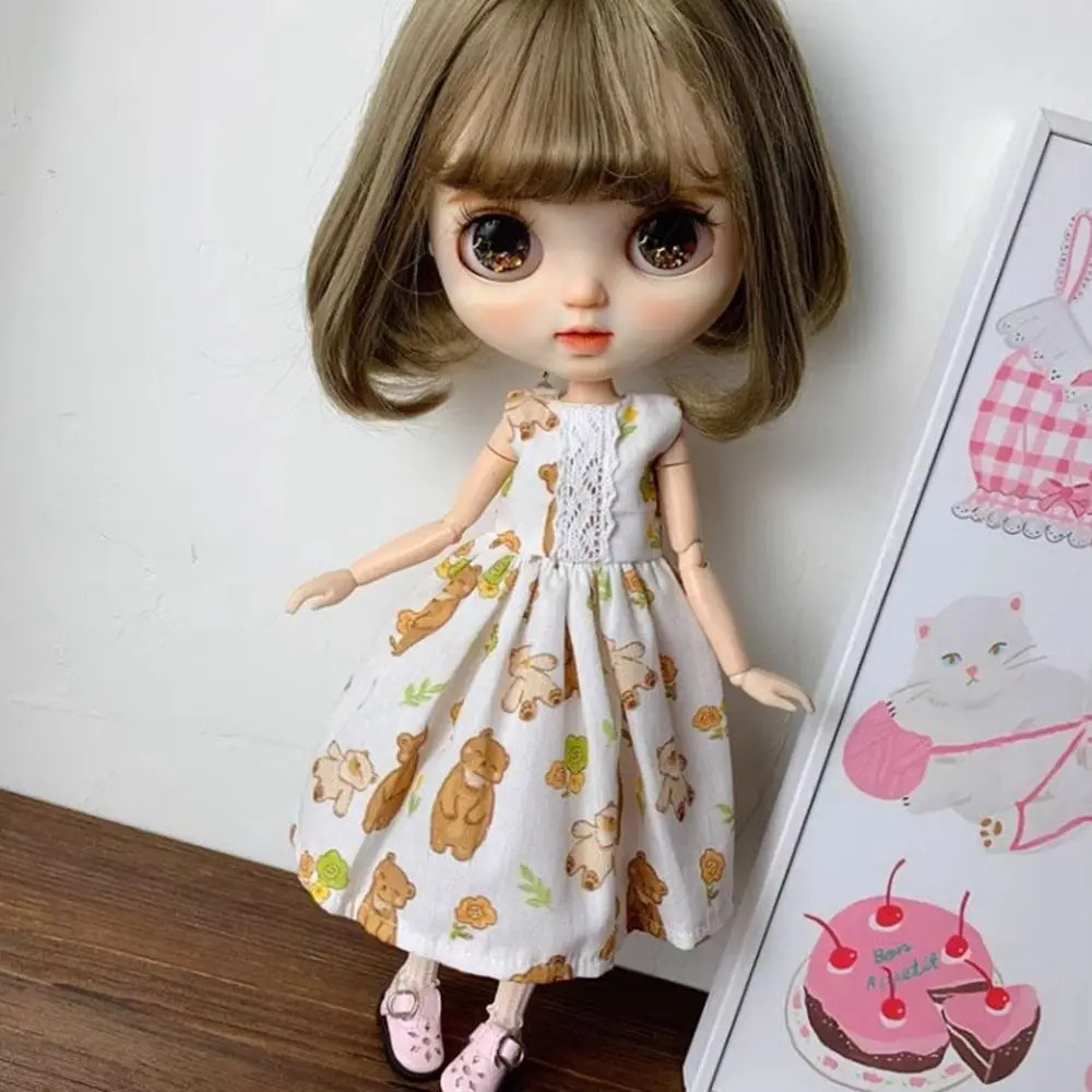 Robes imprimées sans manches à la mode, accessoires de bricolage mignons, vêtements Vintage, Mini robe de princesse pour poupées azone ob24