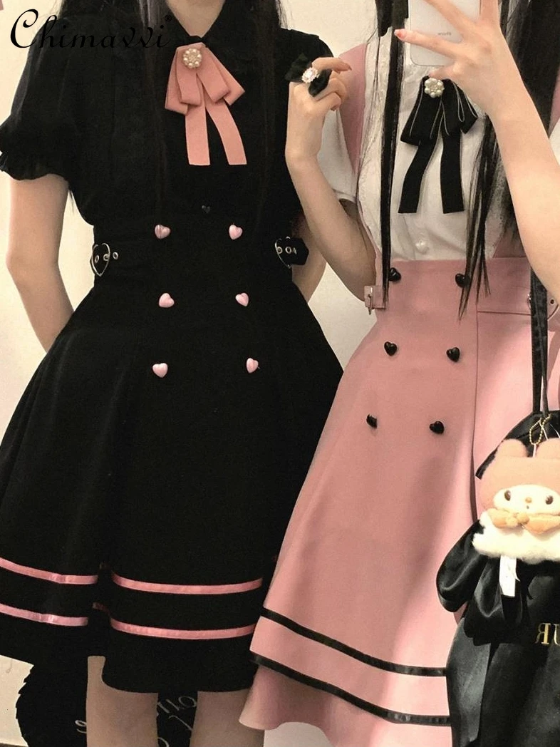 Japanese Mine Ribbon Solid Color Border Love Loose Half-Length Pettiskirt Summer New Fashion High Waist Lolita Slim Short Skirt