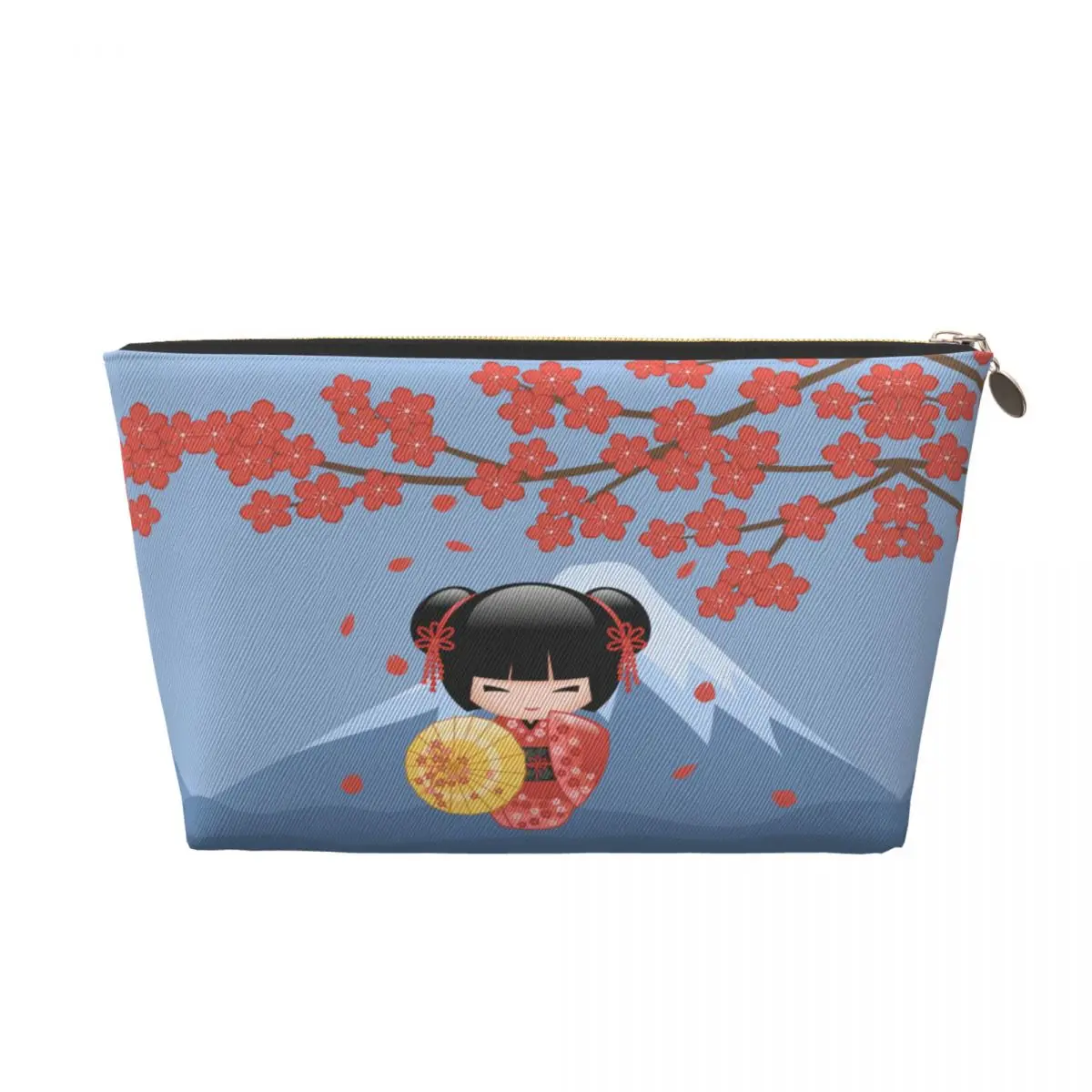 Custom Travel Kokeshi Doll Cherry Blossoms Toiletry Bag Japanese Geisha Girl Art Makeup Cosmetic Beauty Storage Dopp Kit Box