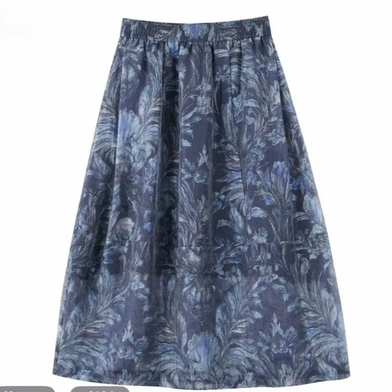 

New Summer Women Printed Skirt Fashion Casual Elastic Waist Loose Skirt r45