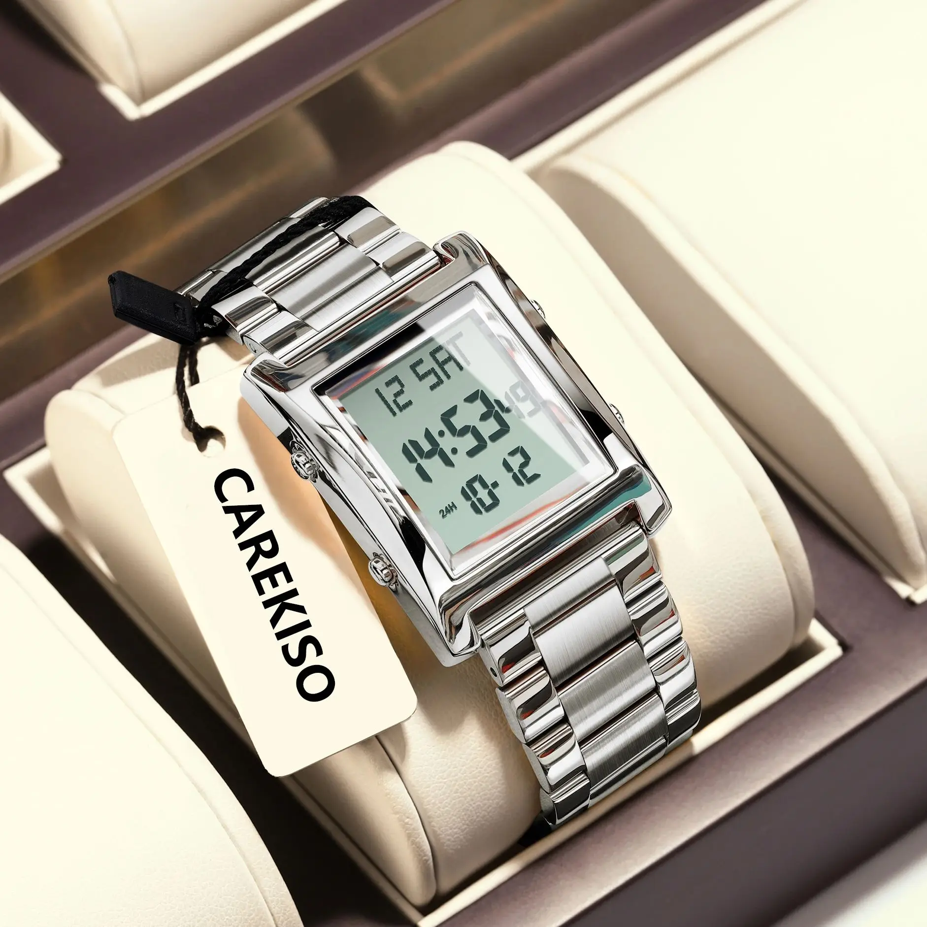 CAREKISO الأعمال الرقمية الرجال ووتش تاريخ الأسبوع للماء LED رجل ووتش الفولاذ المقاوم للصدأ الأزياء الرياضية الساعات الإلكترونية للرجال