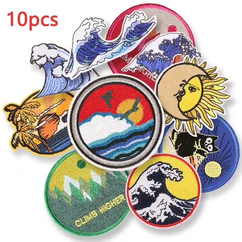 Lot de 10 pièces de patchs thermoadhésifs brodés pour jeans, vêtements, chapeau, veste, sac à dos Mochila, mélange de tissu à coudre
