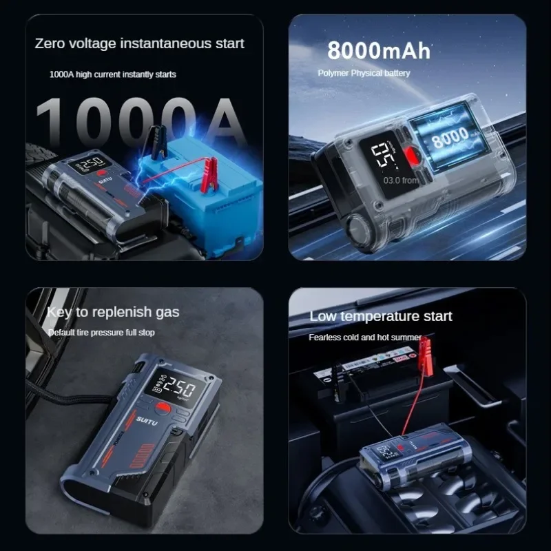 4 In 1 Car Jump Starter with Air Compressor 20000mAh Portable Booster Charger 1000A Powerful Car Battery Starting Device