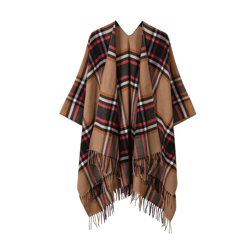 Scottish plaid shawl, women's winter new style, with a slit design