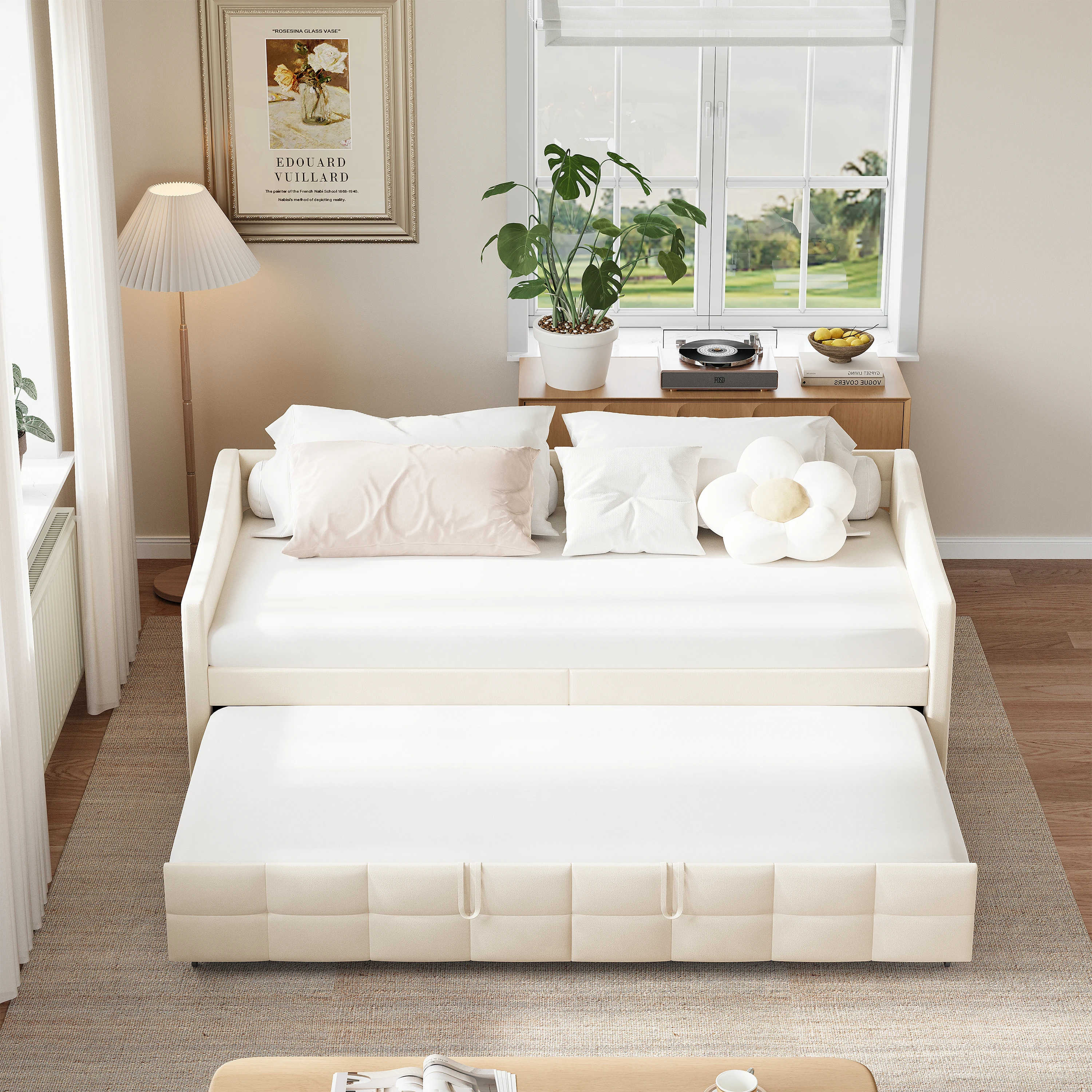 Rosahqnda Schlafsofa 90x200 cm mit Ausziehbett und Stauraum, umwandelbares Schlafsofa für Wohnzimmer oder Home-Office, Stoff, Grau, ohne Matratze