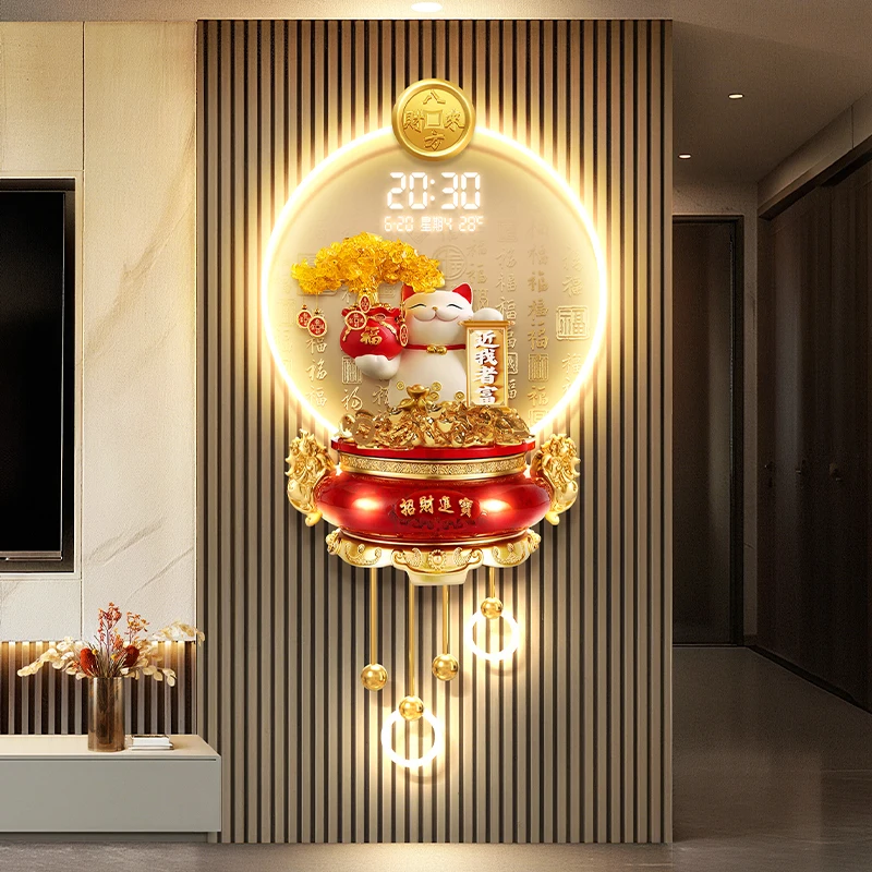 Lucky Cat Living Room 2025 New Edition Electronic Calendar Clock Money Tree Entrance Calendar Time Display Hanging Art