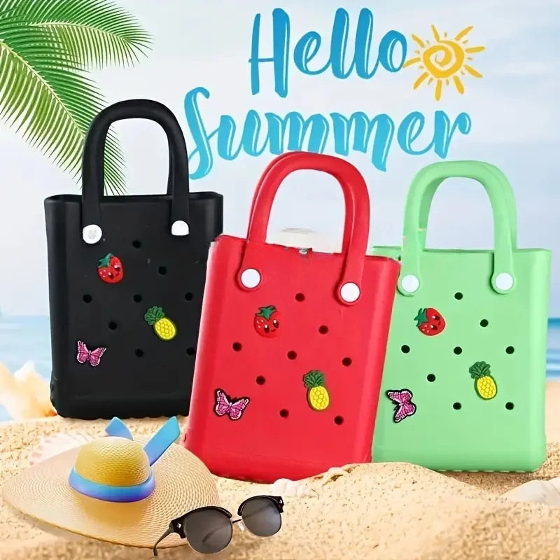 New Jelly Bag Hole Bag Cute Flower Summer Beach Vacation Bag Simple Solid Color Accessories Handheld Women\'s Bag Shopping Bag