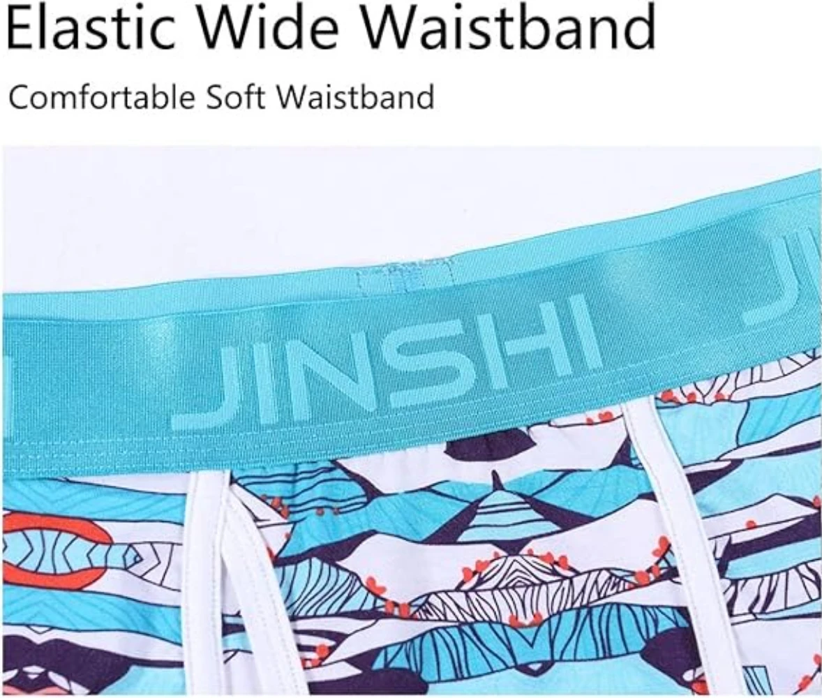 Zonbailon Men's Comfortable Soft Long Boxer Briefs Printing Bamboo Big And Tall Underwear