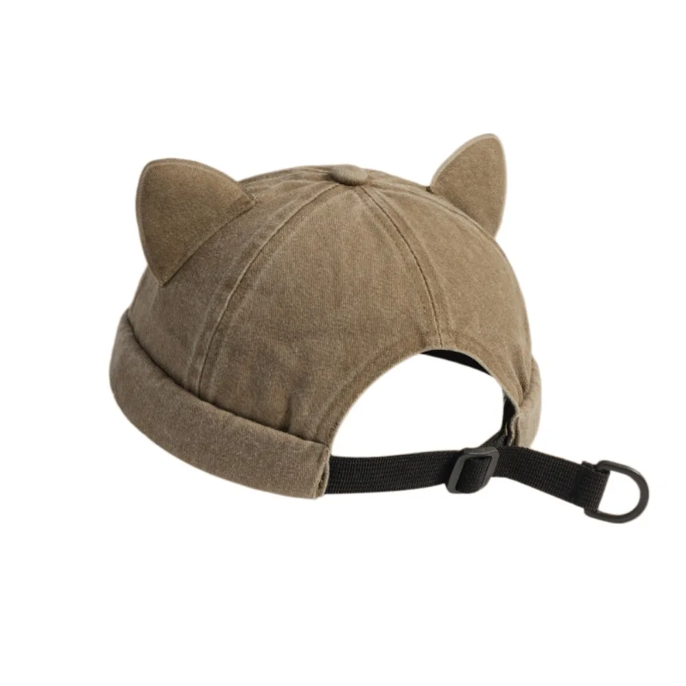 

Fashion Washed Old Cat Ears Landlord Hat Solid Color Breathable Brimless Hats Cotton Unisex Beanie Hat Women