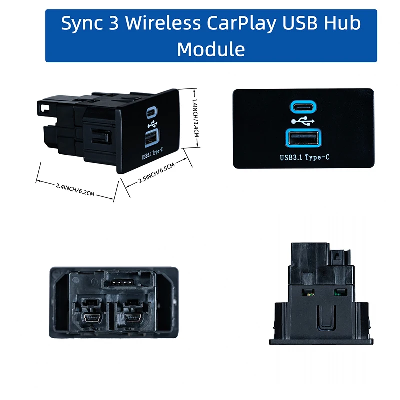 Wireless Carplay Android Auto USB HUB for Ford & Lincoln MKZ MKC Raptor F150 Mustang Mondeo Edga Kuga Focus Sync 3.4 19A387