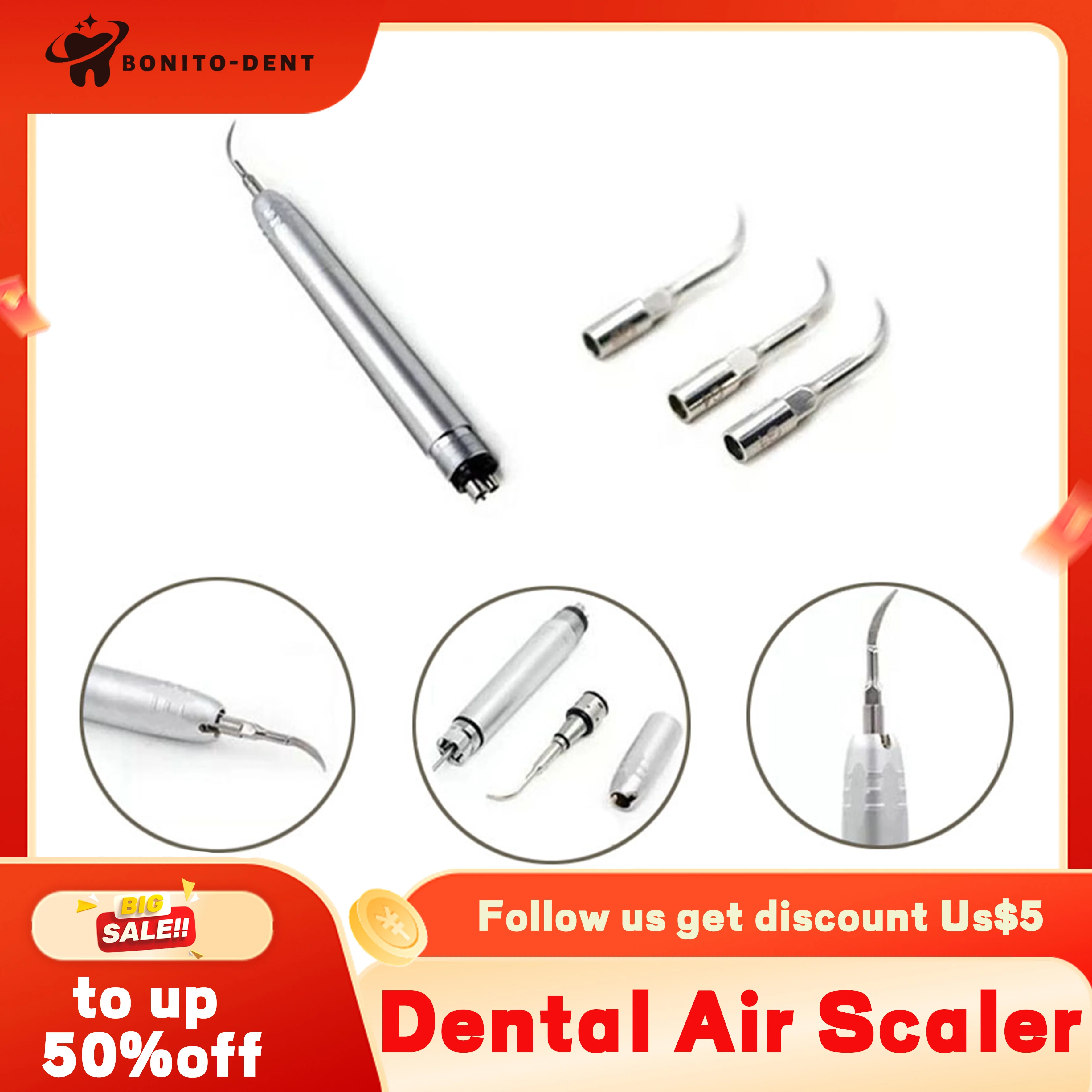 Détartreur dentaire à Air ultrasonique, 2 trous/4 trous, pièce à main, 3 embouts, outils de polissage, blanchiment des dents, outil en acier pour laboratoire de dentiste