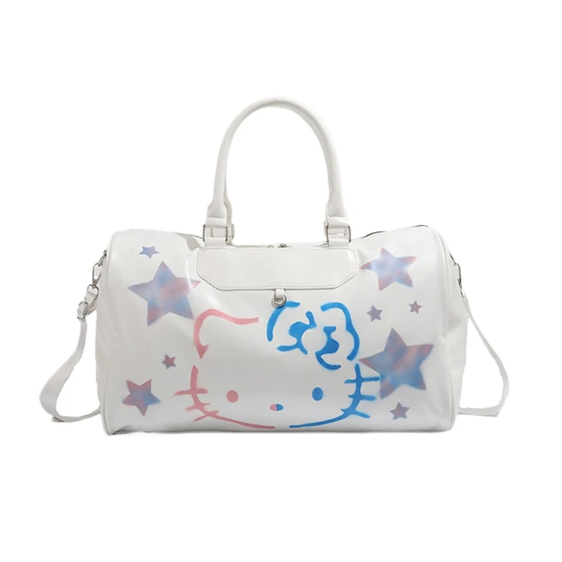 

MINISO Hello Kitty Travel Bag for Women Girl Student PU Leather Large Capacity Carry on Luggage Bag Designer Luxury Fashion