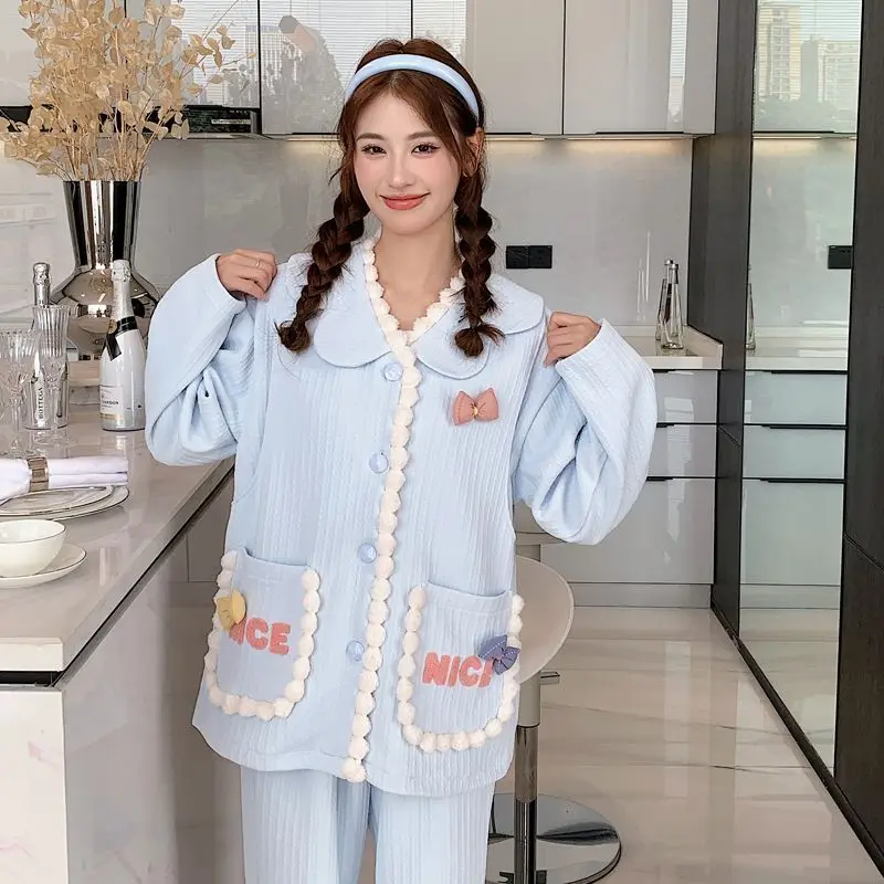 Air Cotton Confinement Clothing Spring Autumn Pure Cotton Large Size Maternity Pajamas Suit WomenWarm Adjustable Homewear 2024