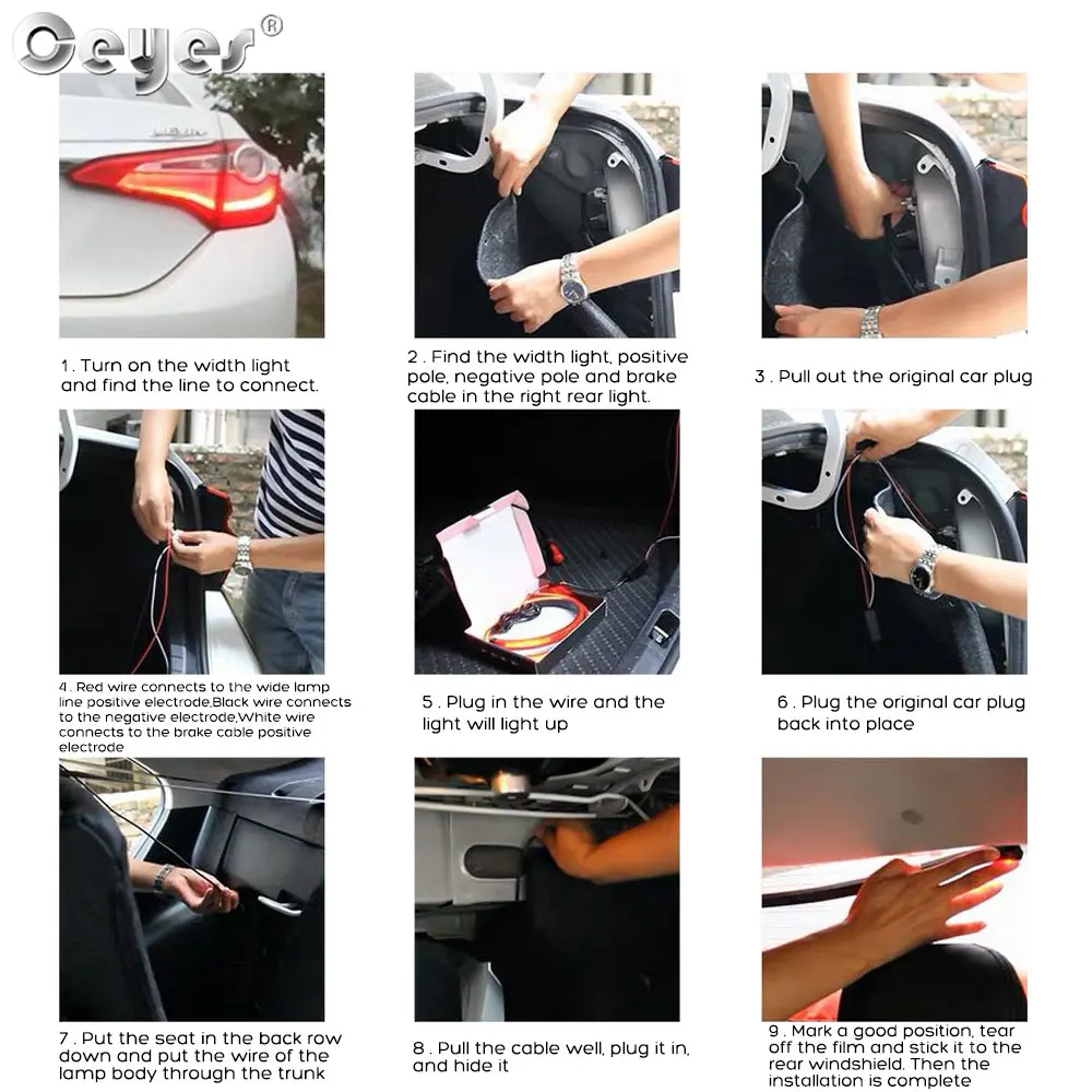 Luces de freno de montaje alto para coche, accesorios de estilo para coche, lámpara de freno adicional, señal de giro de advertencia, tiras LED impermeables, 90cm