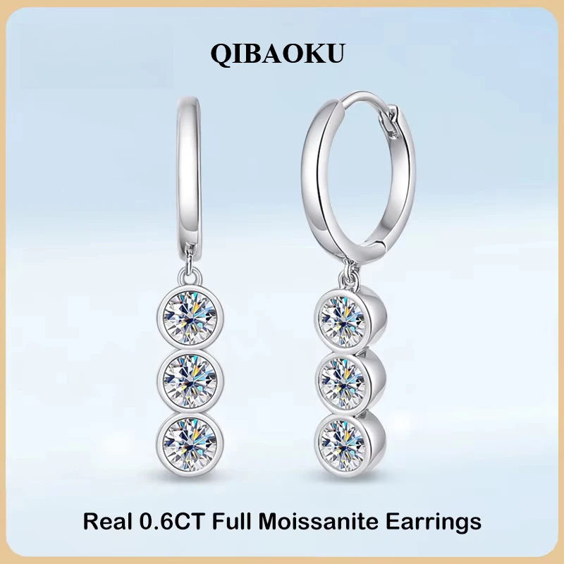 QIBAOKU Real 0.6CT 3mm Full Moissanite Diamond Drop Earrings for Women S925 Silver Long Tassel Dangle Earring Fine Jewelry 2026