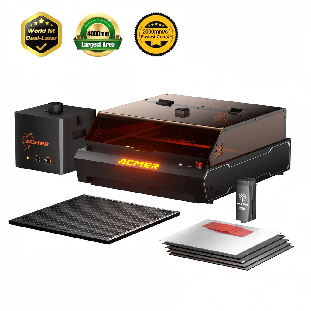 ACMER P3 Infrared Diode Enclosed Dual Laser Engraver 24w 48w Powerful Engraving Cutting Machine With Air Pump Camera Enclosure