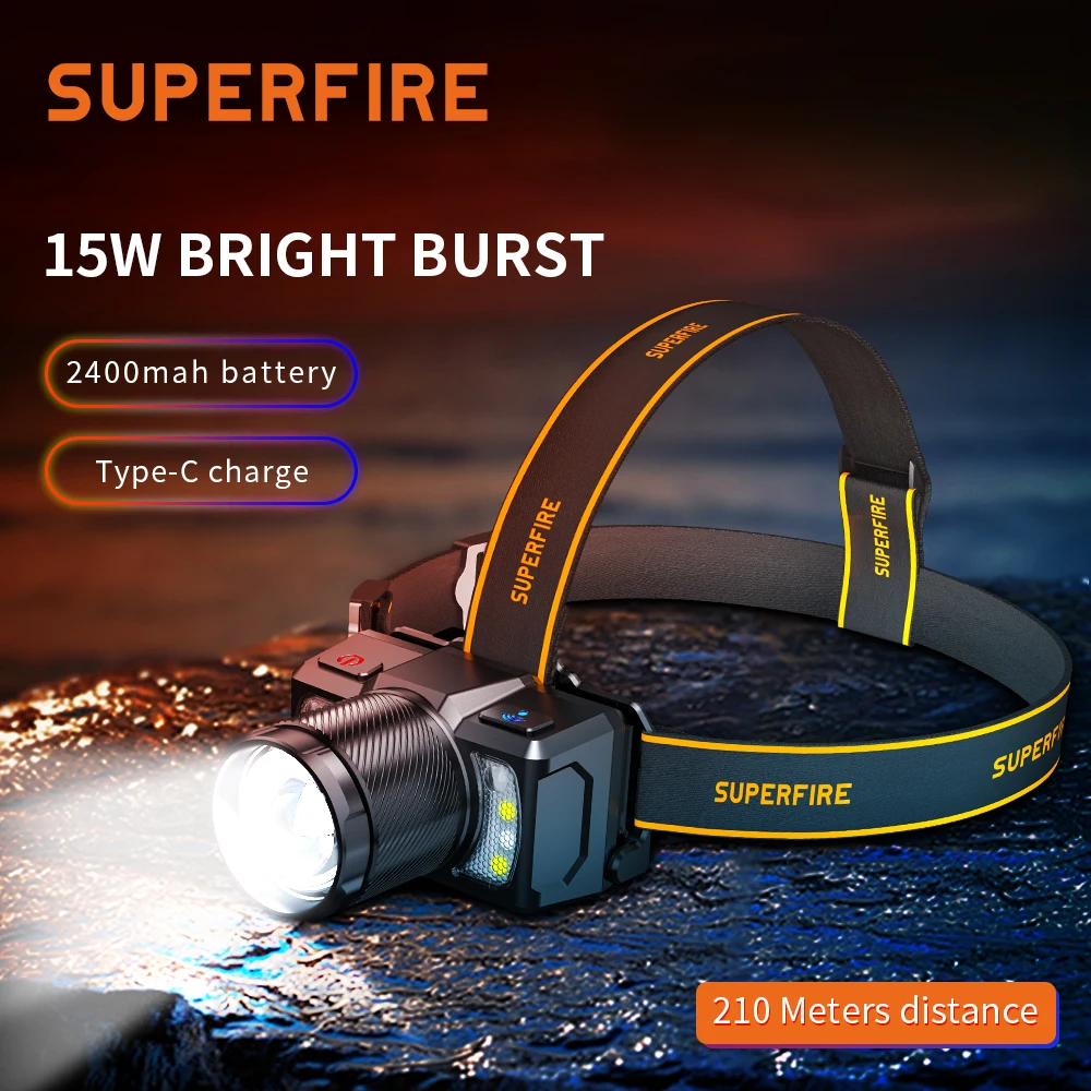 SuperFire HL25 powerful headlamp Sensor Headlight with Built-in Battery rechargeable led head torch Camping  Fishing Lantern