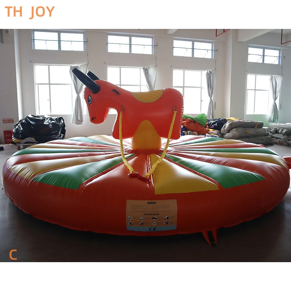

fast air ship to door, Interactive 4m/5m round Inflatable Manual Human Bull Riding Sport Games Pull bull rocking rides game