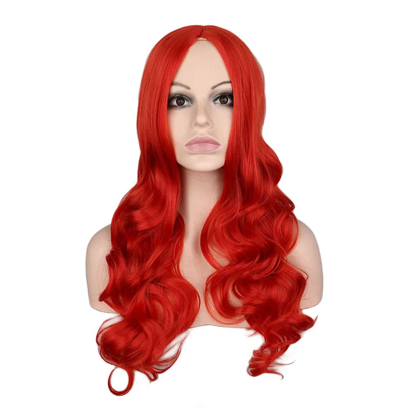 SuQ Anime Princess Ariel Little Mermaid Girls' Wig RED Cosplay Wig Long Wavy Synthetic Hair Cos Wigs